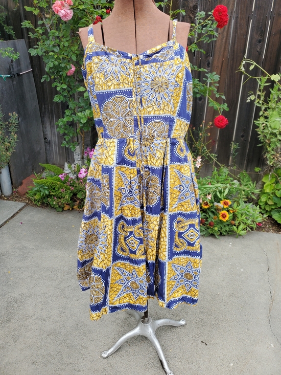 Trashy Diva Dresses & Skirts - Trashy Diva Blue and Yellow Patterned Midi Dress